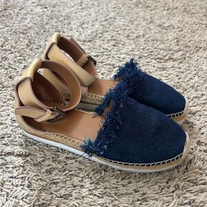 See by Chloé Denim Canvas Raw-Edge Espadrille Sandals